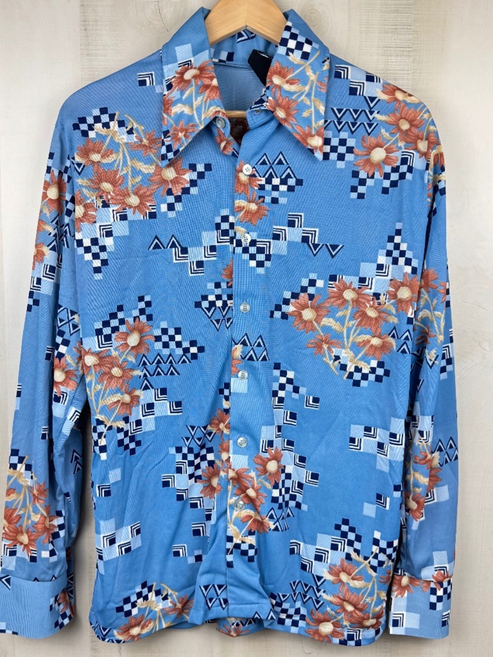 VTG Dimension by Milford Men’s Long Sleeve Geometric Polyester Disco Shirt Large